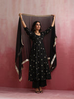 Thumbnail for trueBrowns Black Viscose Silk Kurta Set - Distacart