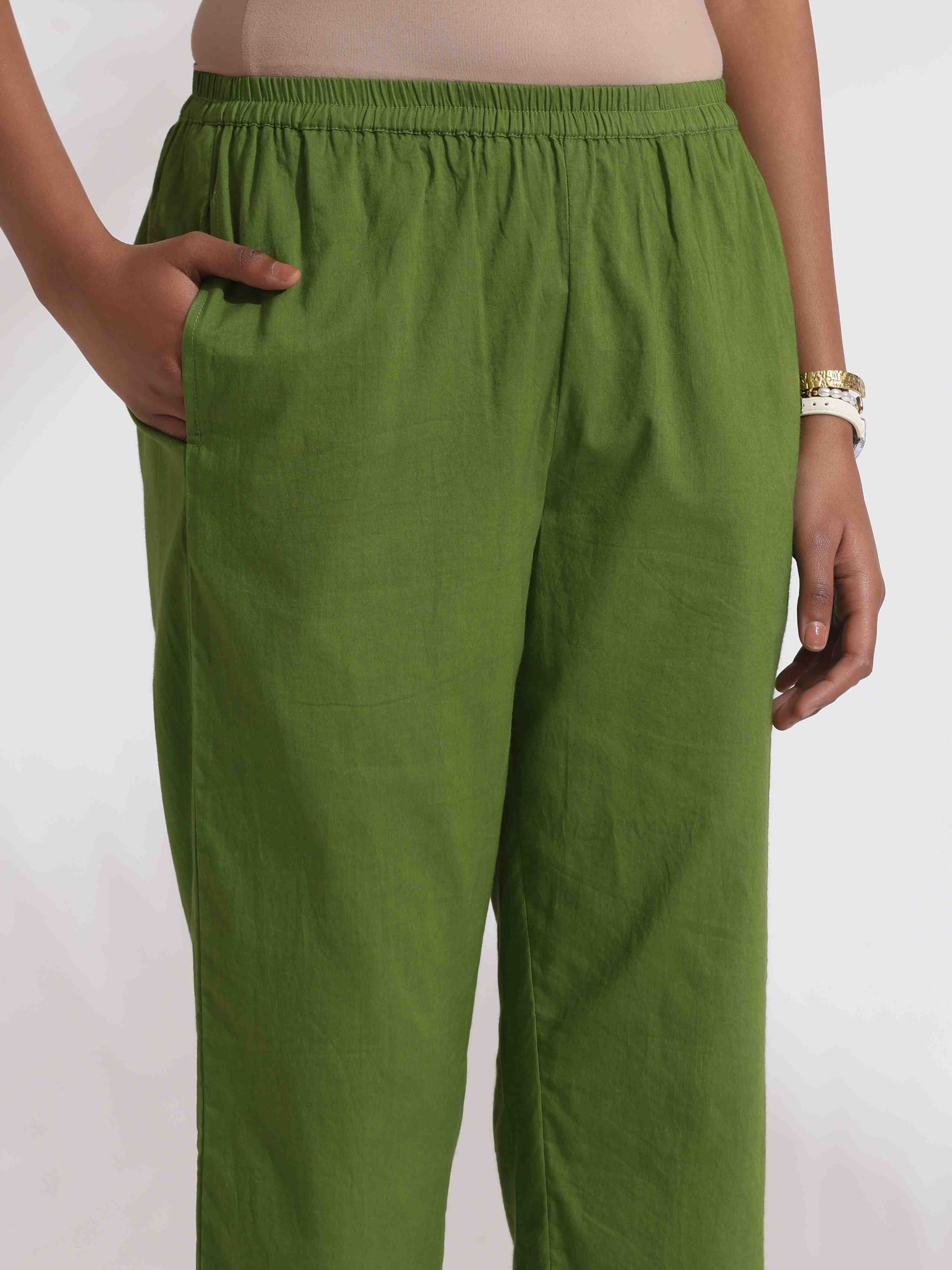 trueBrowns Green Cotton Placement Print Kurta Co-ord Set