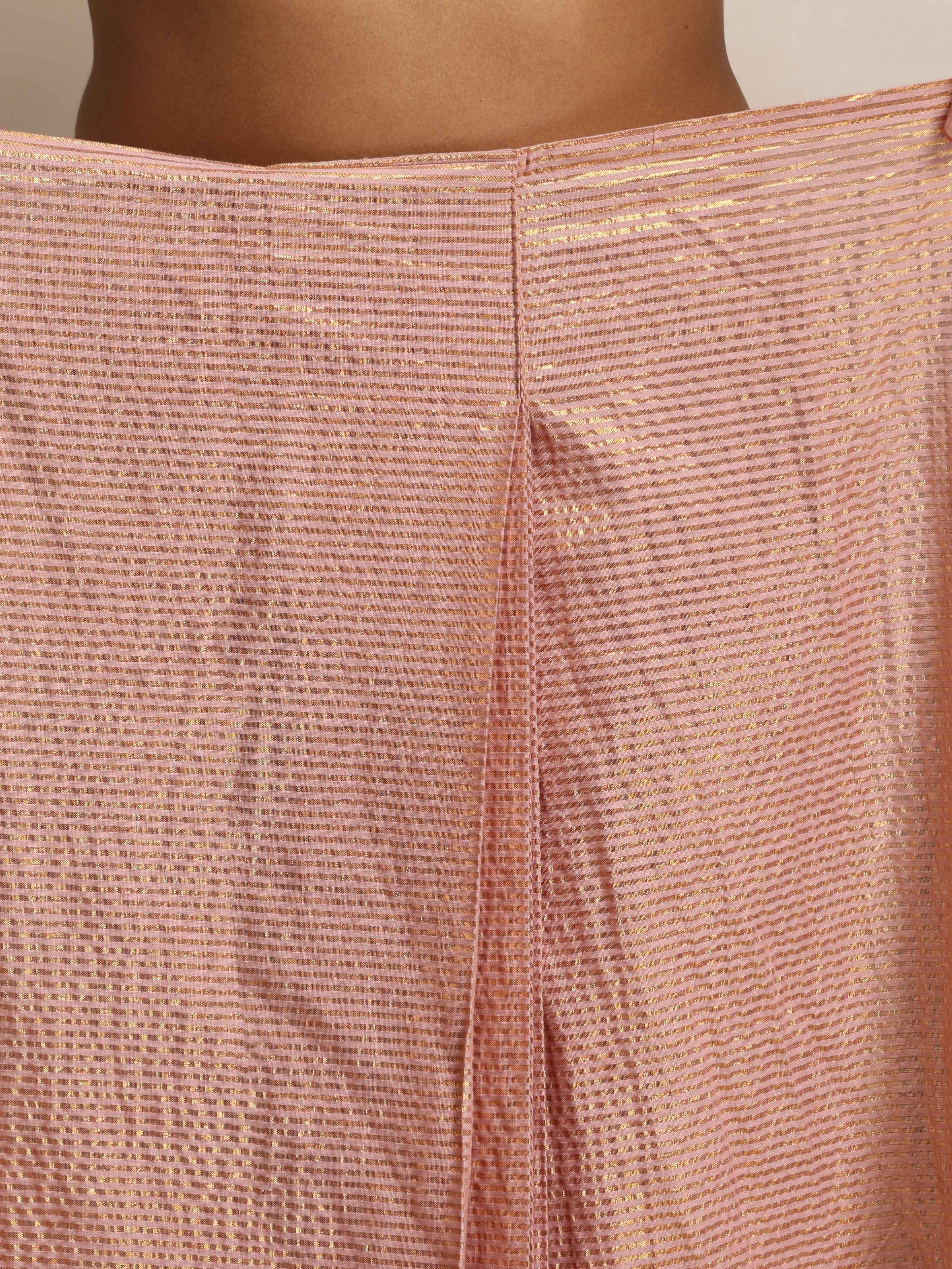 trueBrowns Pink Gold Metallic Ready To Wear Saree - Distacart
