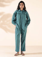 Thumbnail for trueBrowns Turquoise Cotton Dobby Shirt Co-ord Set - Distacart