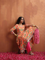 Thumbnail for trueBrowns Orange Print Flared Anarkali Kurta Set - Distacart