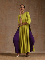 Thumbnail for trueBrowns Lime Modal Satin Neck Pleat Kurta Set - Distacart