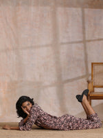 Thumbnail for trueBrowns Black Floral Overall Bagru Print Cotton Pant Suit Set - Distacart