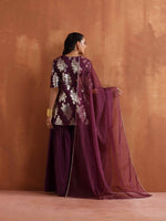 Thumbnail for trueBrowns Purple Metallic Sharara Dupatta Set