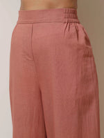 Thumbnail for trueBrowns Peach Cotton Linen Kurta Pant Set