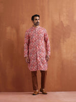 Thumbnail for trueBrowns Men's Beige Printed Front Open Kurta