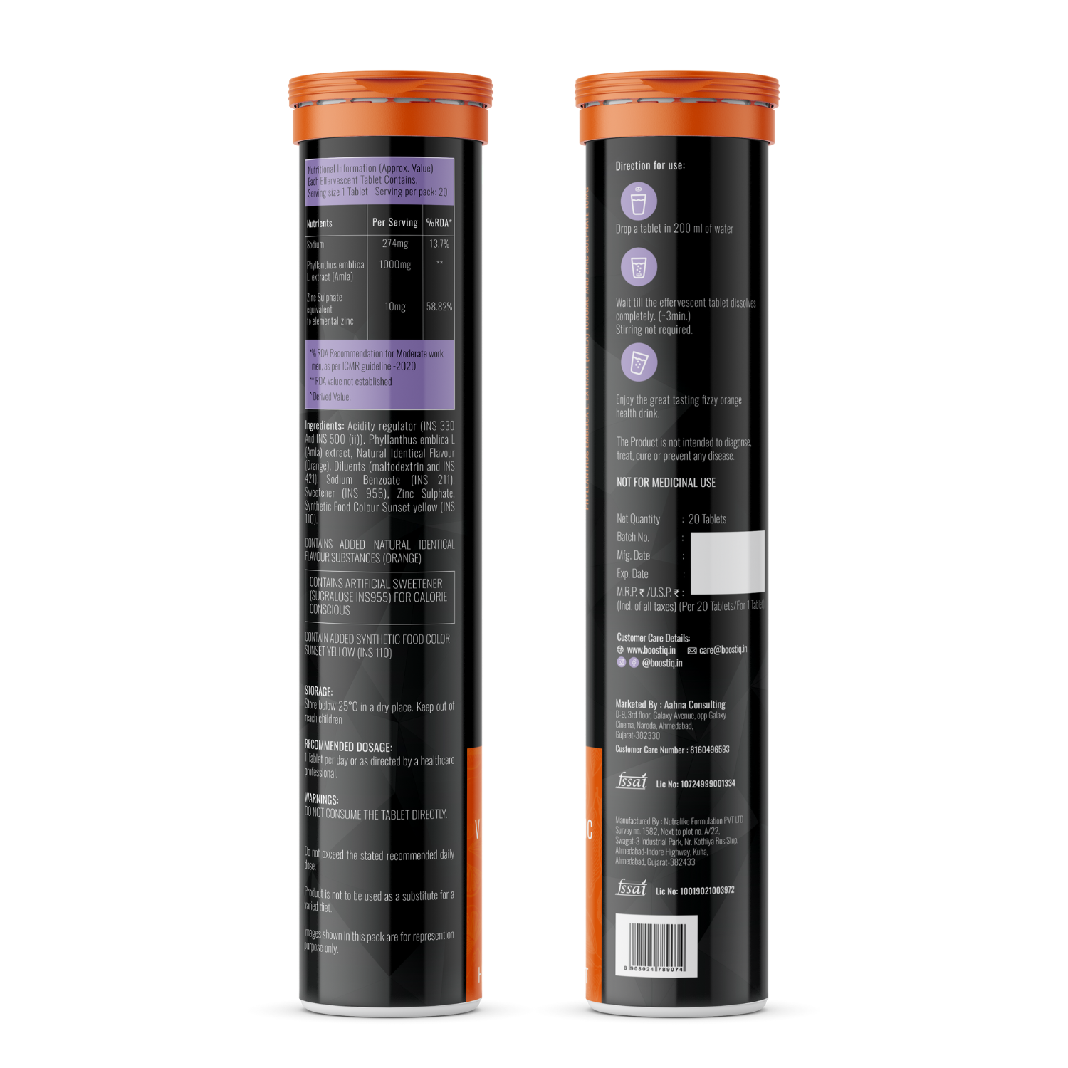 BOOSTIQ Vitamin C & Zinc Effervescent Tablets - Orange Flavour - Distacart