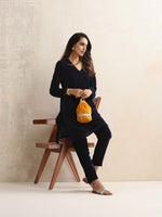 Thumbnail for trueBrowns Blue Velvet Kurta Co-ord Set