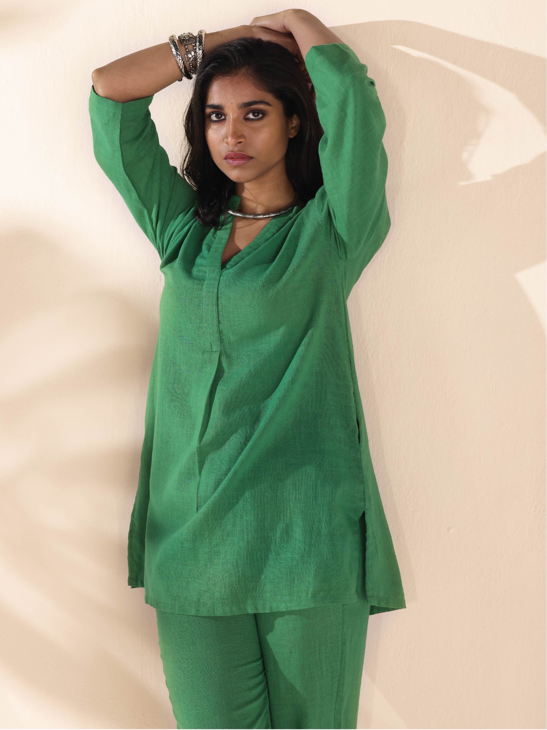trueBrowns Green Cotton Relaxed Co-ord Set - Distacart