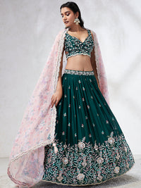 Thumbnail for House of Panchhi Teal - Georgette Sequins, Mirror And Thread Embroidery Lehenga Choli - Distacart