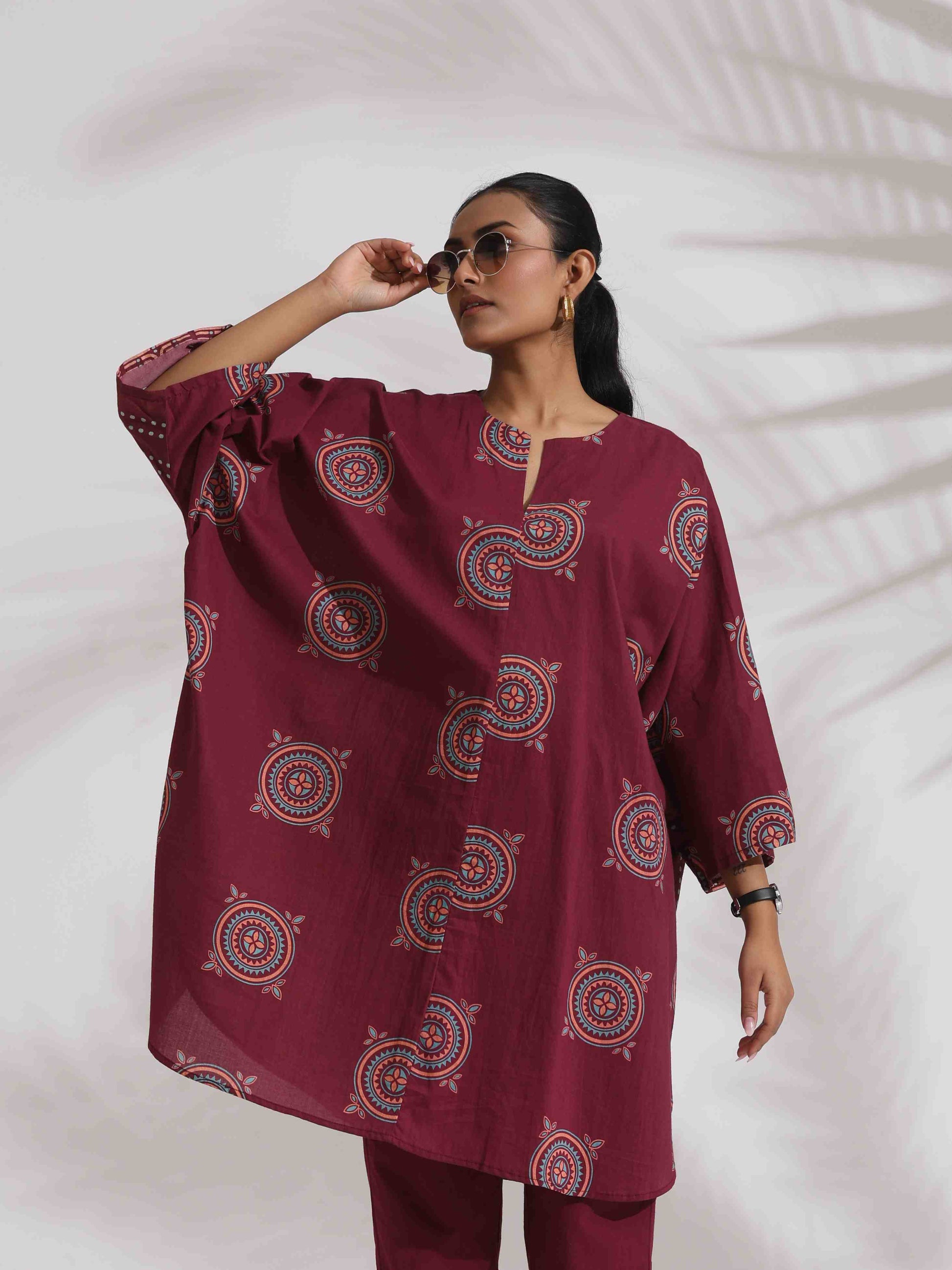 trueBrowns Purple Cotton Print Kurta Co-ord Set - Distacart