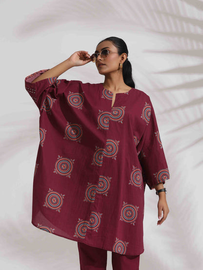 trueBrowns Purple Cotton Print Kurta Co-ord Set - Distacart
