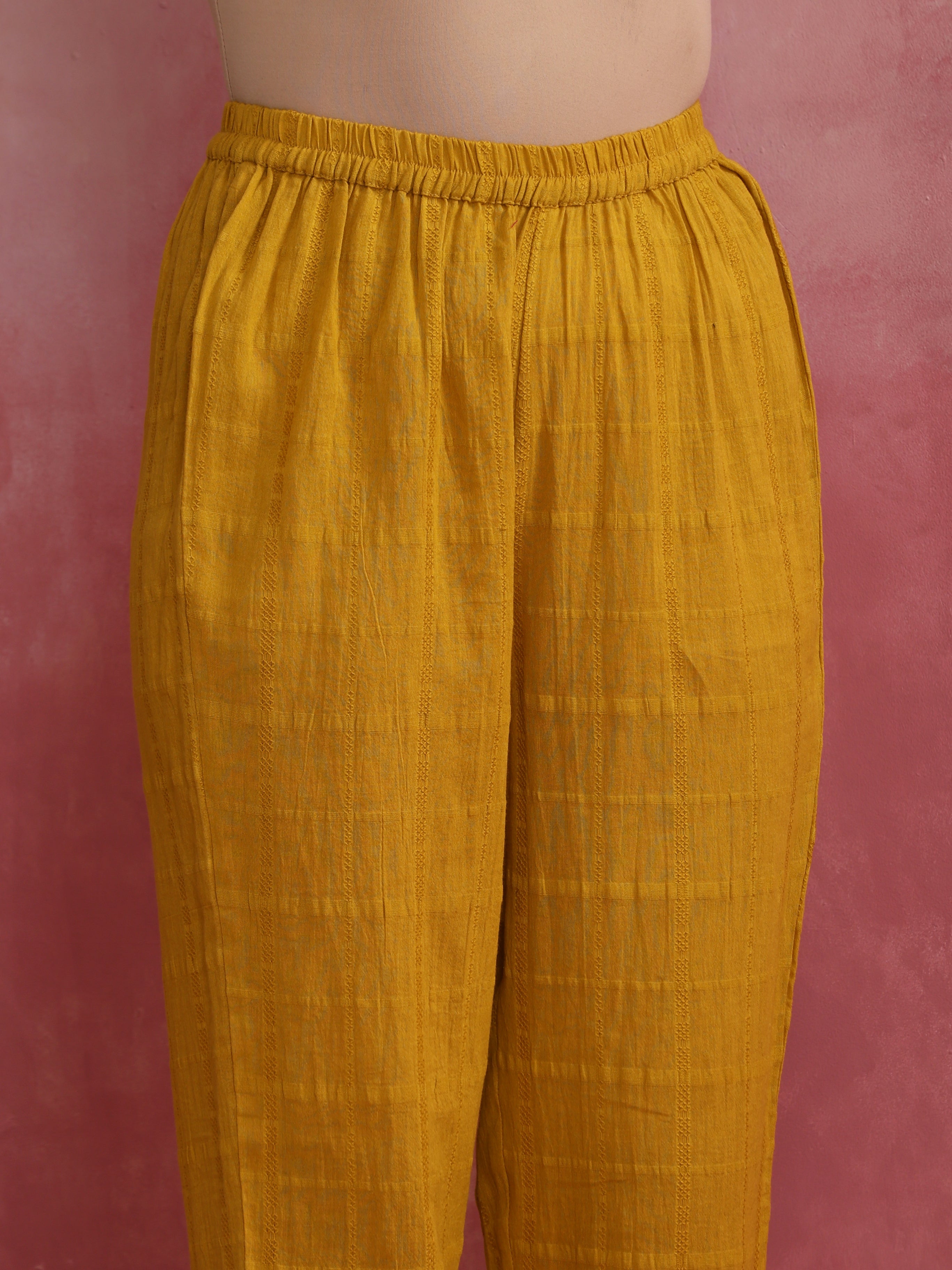 trueBrowns Mustard Cotton Dobby Kurta Set - Distacart