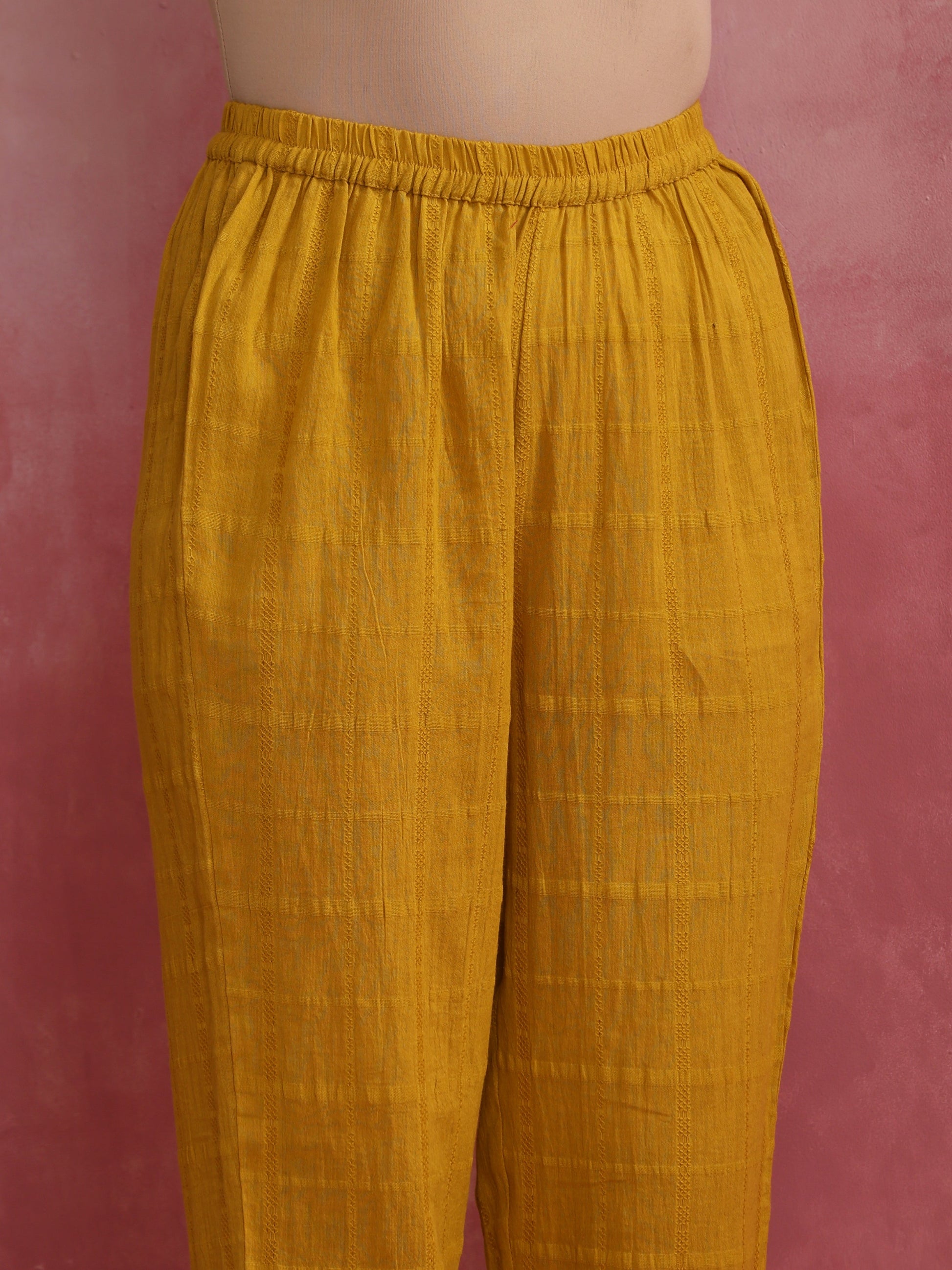 trueBrowns Mustard Cotton Dobby Kurta Set - Distacart