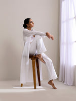 Thumbnail for trueBrowns White Dobby Overlay Jacket Blouse Pant Set - Distacart
