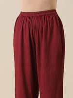 Thumbnail for trueBrowns Ruby Wine Slub Texture Back Pleat Kurta Pant Set - Distacart