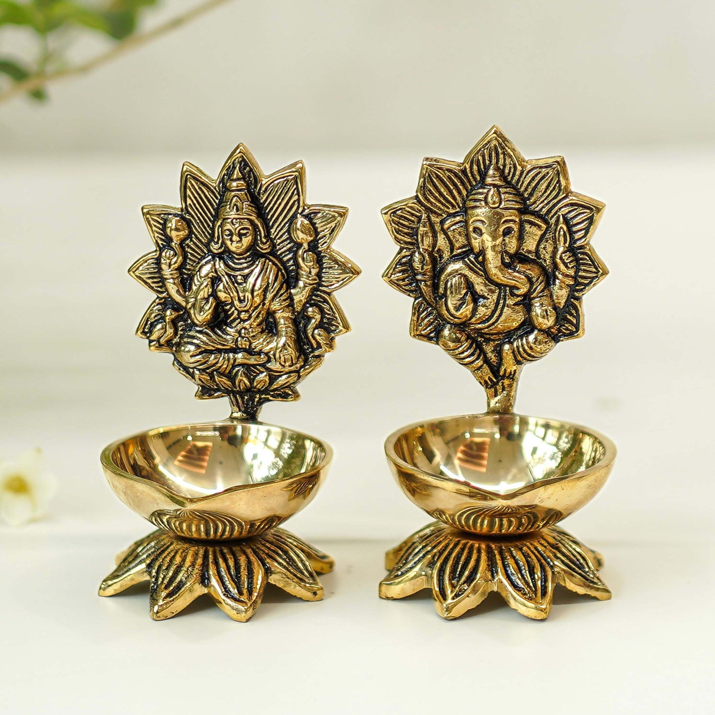 brass lakshmi ganesh diya set