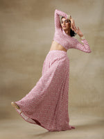 Thumbnail for trueBrowns Light Mauve Bandhani Printed Silk Top Skirt Set - Distacart