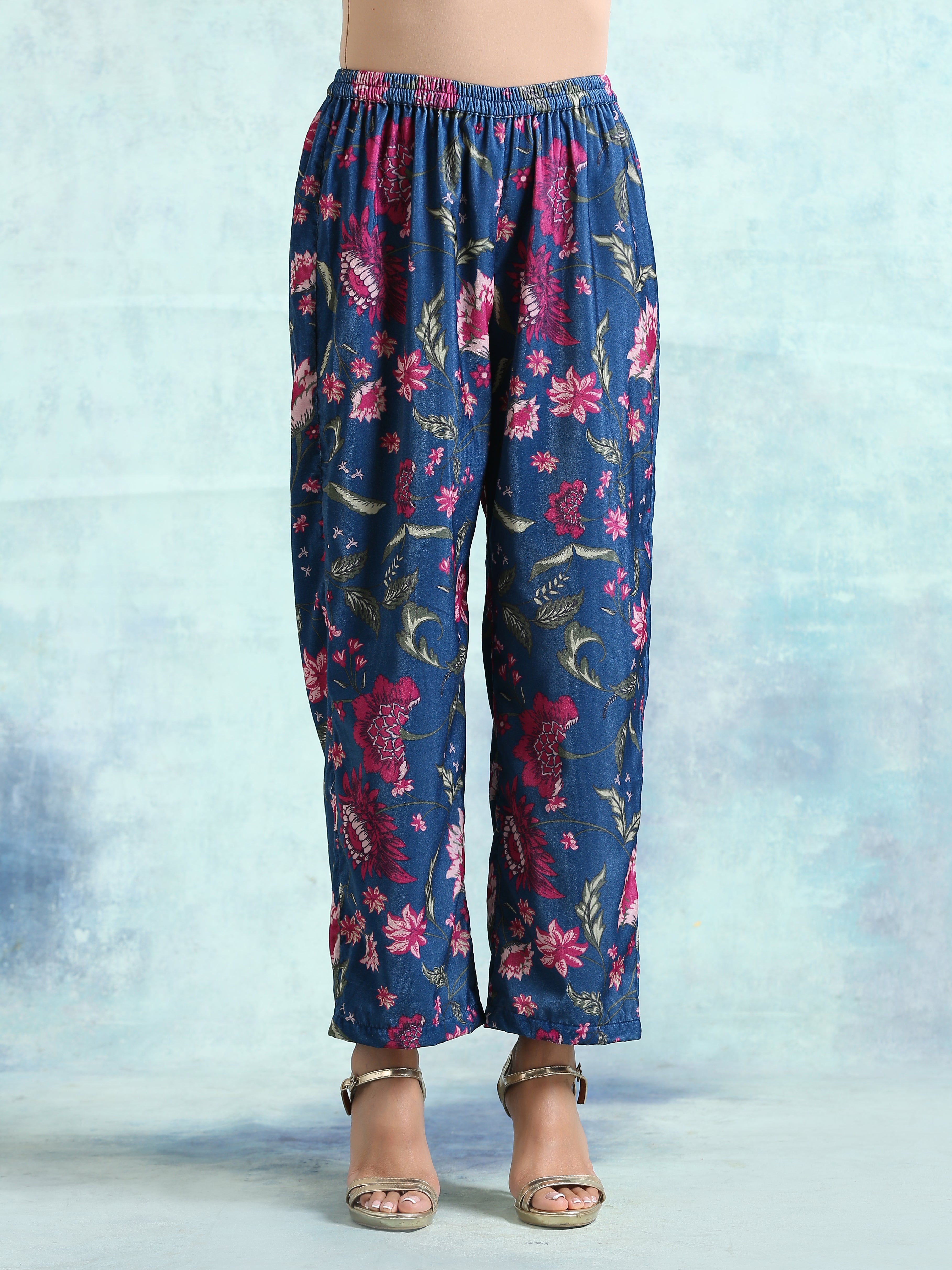 trueBrowns Blue Printed Velvet Co-Ord Set - Distacart