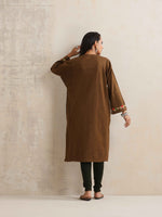 Thumbnail for trueBrowns Brown Kashmiri Embroidered Woollen Phiran Kurta - Distacart