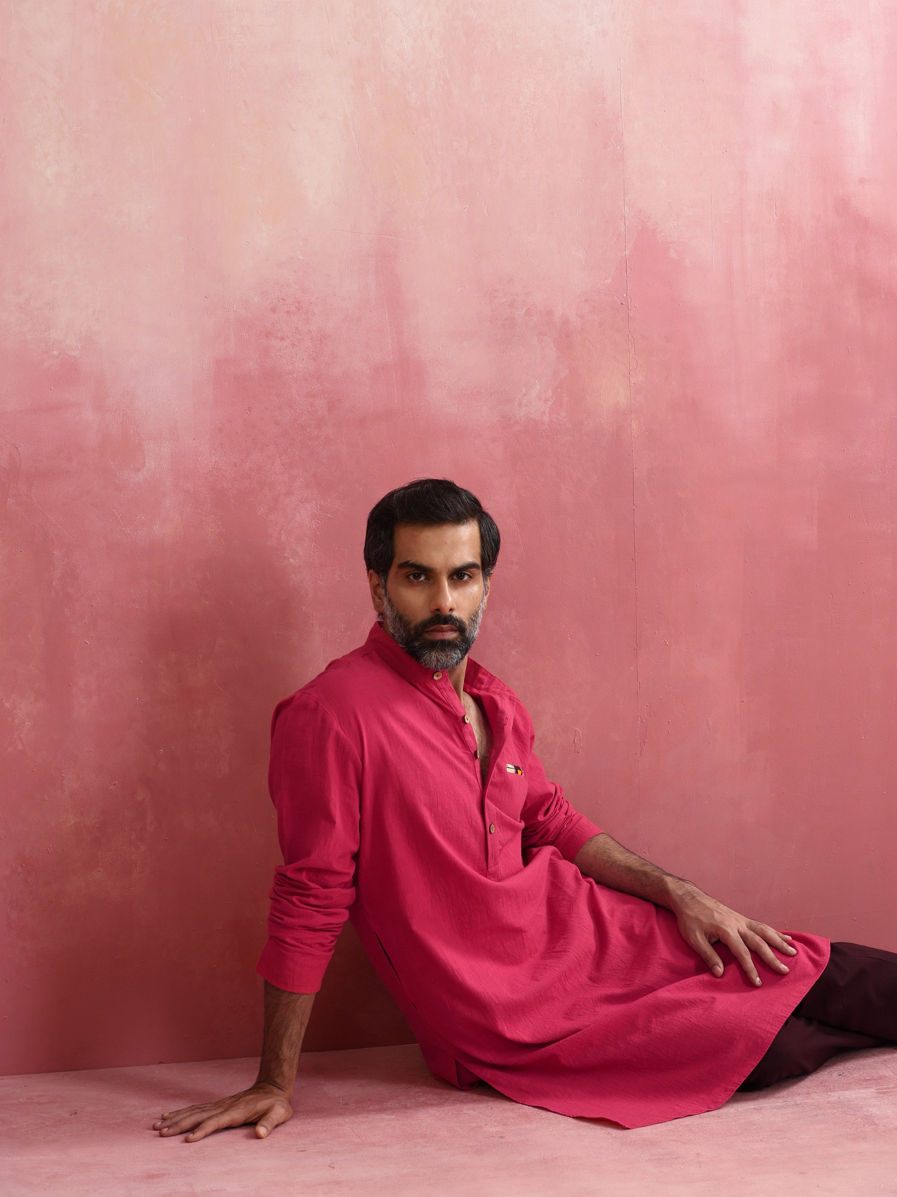 trueBrowns Men's Pink Mandarin Collar Kurta - Distacart