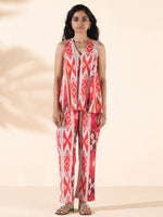 Thumbnail for trueBrowns Maroon Cotton Ikat Flared Co-ord Set - Distacart