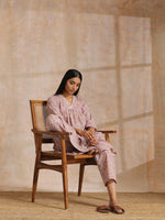 Thumbnail for trueBrowns Grey Overall Floral Block Print Cotton Flared Slit Kurta Pant Set - Distacart