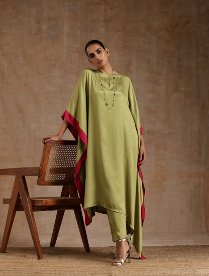 trueBrowns Light Green Modal Satin High-Low Kaftan Kurta Set - Distacart