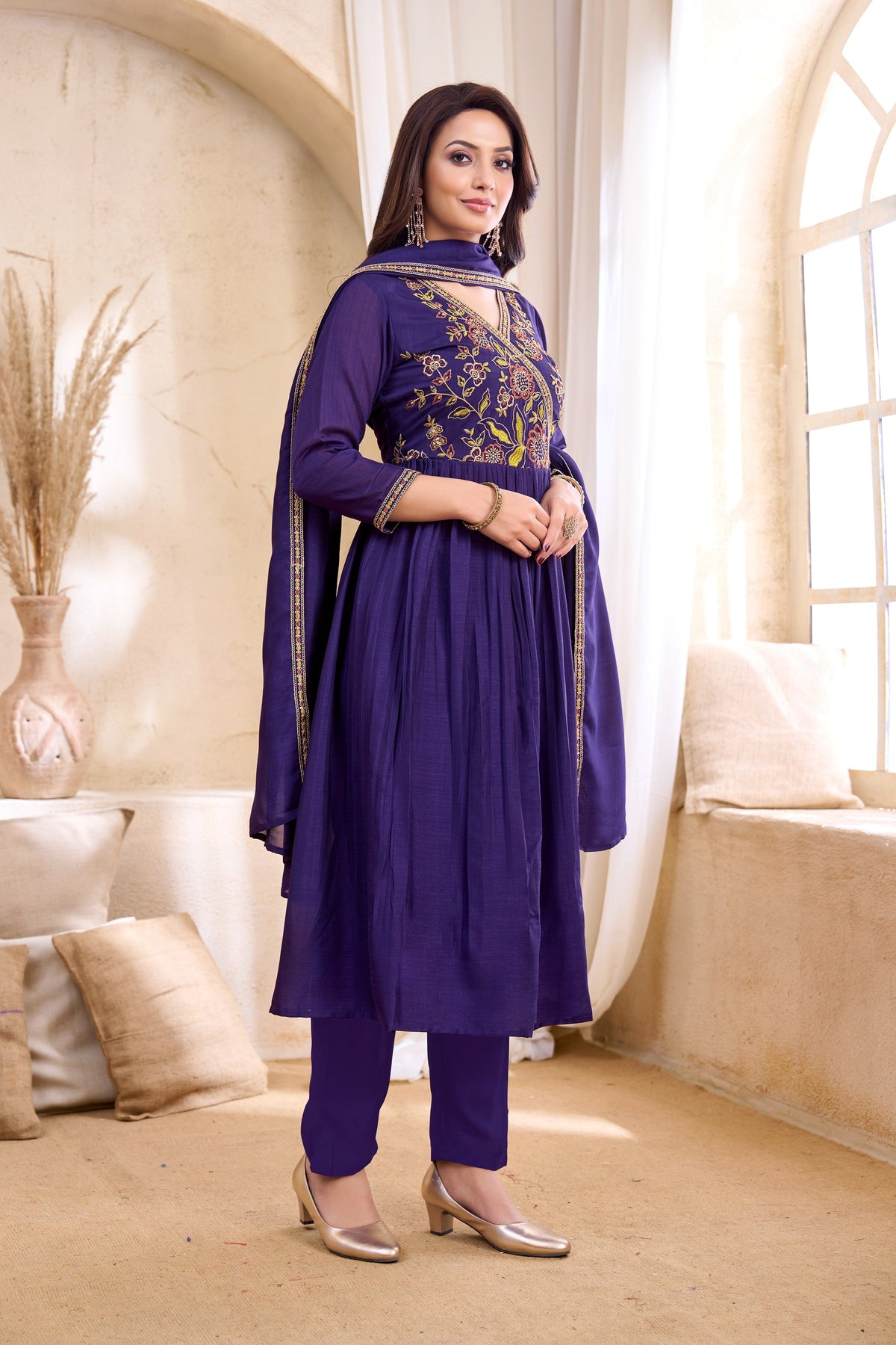 Anaita Purple Anarkali Readymade Suit with Embroidery Work - Dista
