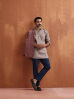Thumbnail for trueBrowns Men's Beige Cotton Short Kurta
