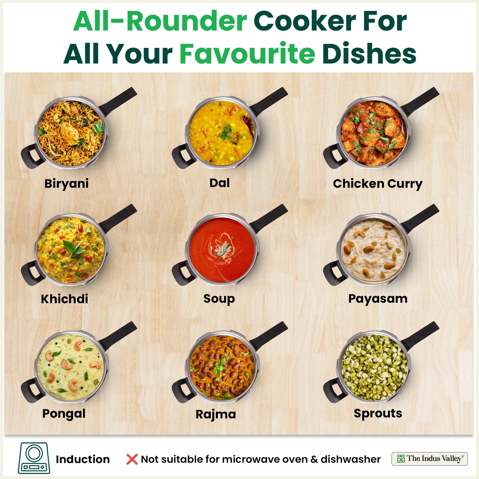 The Indus Valley Tri-ply Stainless Steel Pressure Pan, Premium Quality, 3 Layer Thick Body, Heavy Bottom, 100% Food-safe, ISI Certified, Induction & Gas, 3.5/5L