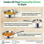 Thumbnail for The Indus Valley TurboCuk Tri-ply Stainless Steel Cookware Set: 24cm Kadai with Lid + 22cm Fry Pan + 16cm Sauce pan, Premium Quality, 3 Layer Thick Body, 100% Toxin-free, Non-stick, Induction & Gas