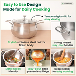 Thumbnail for The Indus Valley TurboCuk Tri-ply Stainless Steel Handi Casserole/ Biryani Cooking Pot+ Glass Lid, Premium Quality, 3 Layer Thick Body, 100% Toxin-free, Non-stick, Induction & Gas, 4L