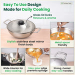 Thumbnail for The Indus Valley TurboCuk Tri-ply Stainless Steel Kadai+ Glass Lid, Premium Quality, 3 Layer Thick Body, 100% Toxin-free, Non-stick, Induction & Gas, 1.7/2.7/3.5L