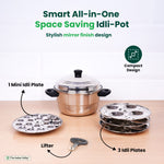 Thumbnail for The Indus Valley Premium Stainless Steel idlipot regular with mini idli plates-(3+1) Idli/ Momo Maker/  Veg Steaming Set, Tri-ply Induction Bottom, 4 Plates