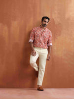 Thumbnail for trueBrowns Men's Beige Printed Short Kurta