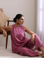 Thumbnail for trueBrowns Onion Pink Dobby Sleeveless Short Co-Ord Set - Distacart