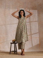 Thumbnail for trueBrowns Beige Overall Brown Floral Block Print Cotton High-Low Co-Ord Set - Distacart