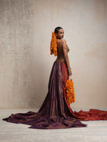 Thumbnail for trueBrowns Purple Gold Metallic Ready To Wear Saree