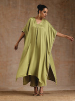 Thumbnail for trueBrowns Light Green Modal Satin Kaftan Kurta Set | Relove