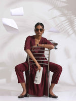 Thumbnail for trueBrowns Maroon Dobby Kurta Set