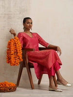 Thumbnail for trueBrowns Hot Pink Tissue Straight Kurta Set