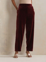 Thumbnail for trueBrowns Maroon Velvet Embroidered Kurta Pant Dupatta Set