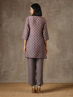 Thumbnail for trueBrowns Grey Pink Floral Printed Silk Co-Ord Set - Distacart