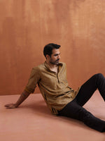 Thumbnail for trueBrowns Men's Mustard Cotton Dobby Short Kurta