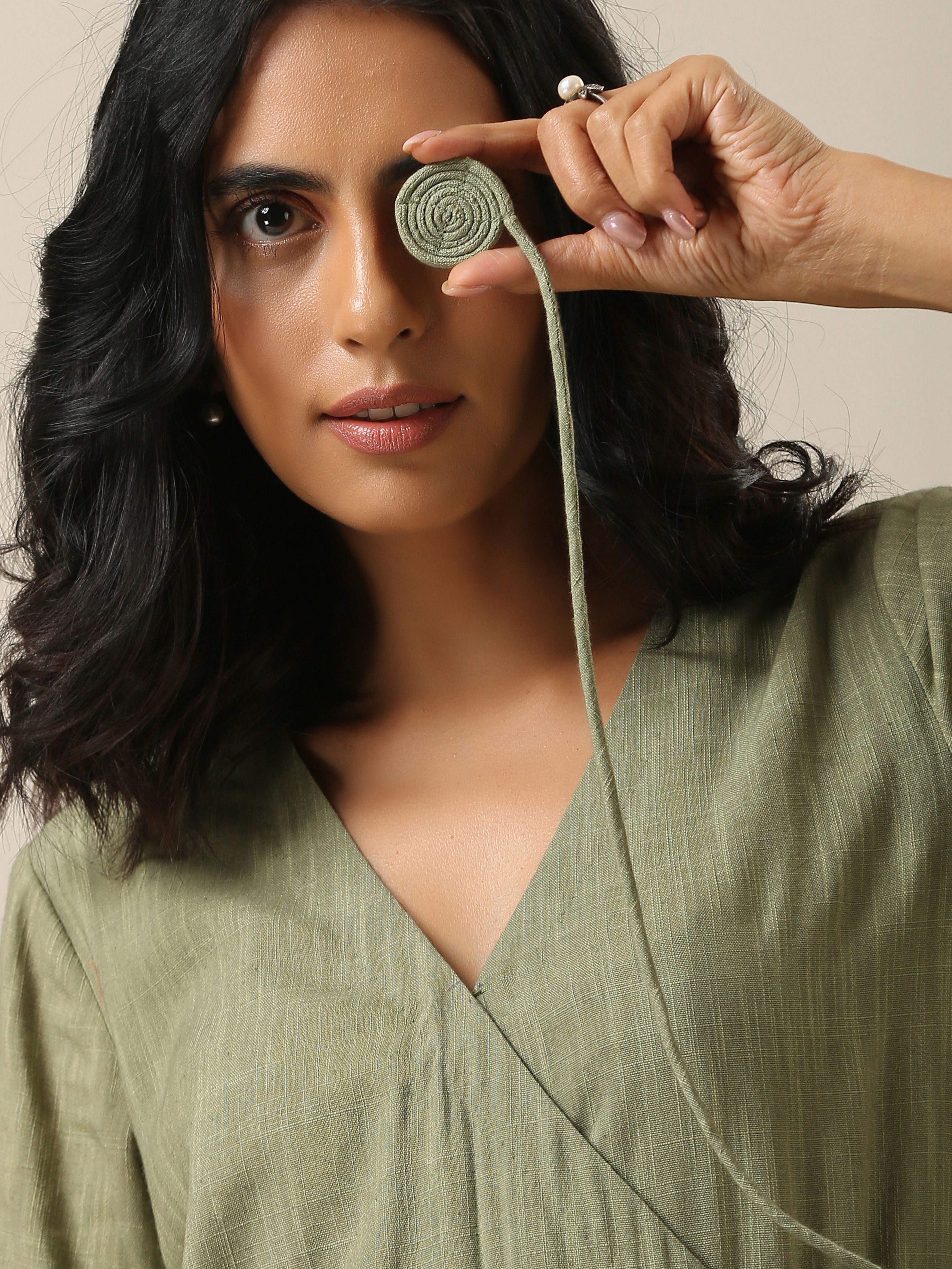 trueBrowns Sage Slub Texture Angrakha Pant Set | Relove