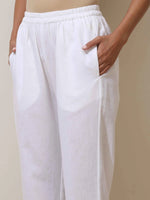 Thumbnail for trueBrowns White Cotton Linen Kurta Pant Set