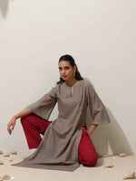 Thumbnail for trueBrowns Grey Cotton Linen Kurta Pant Set