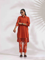 Thumbnail for trueBrowns Orange Cotton Solid Shirt Kurta Co-ord Set