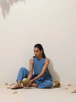 Thumbnail for trueBrowns Blue Viscose Solid Co-ord Set